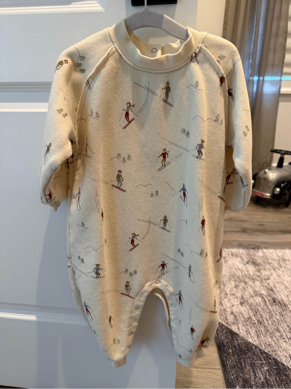 Rylee + Cru Cream Ski Print Footie with Red & Navy Accents